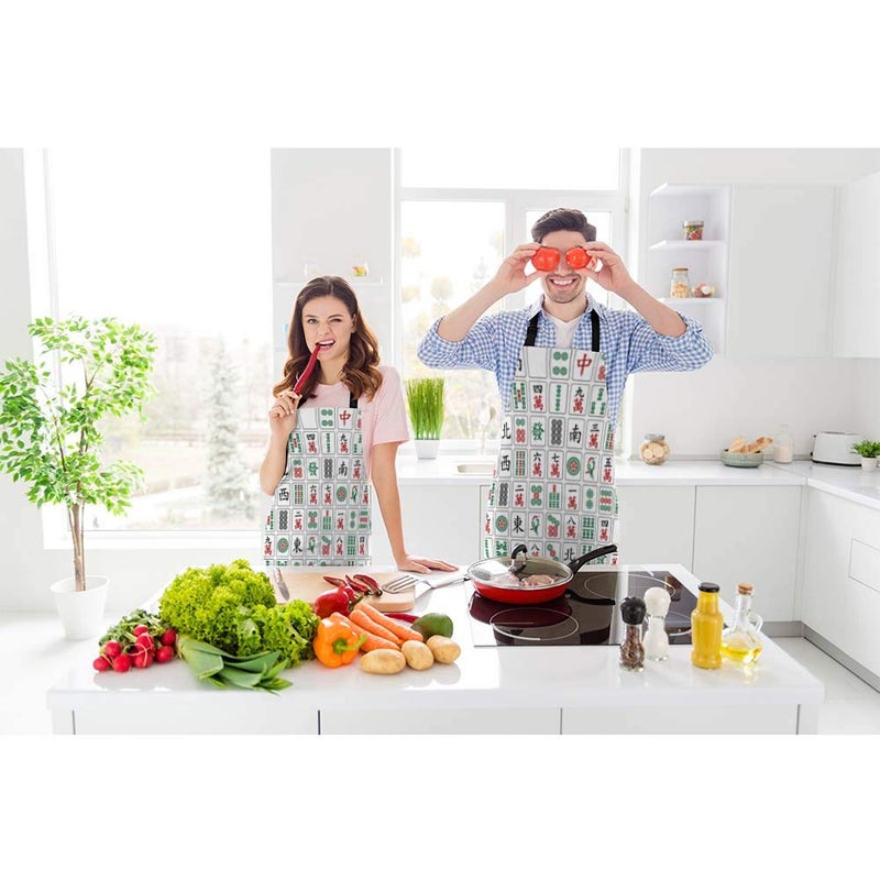 Beabes Beabes MaJiang Tiles Chef Apron 27 X 31 Inch Bamboos Dots Characters From 1 To 9 And Honors Mahjong Non-Pilling Bib Apron For BBQ Grilling Gardening With Adjustable Neck Strap  - Image 2