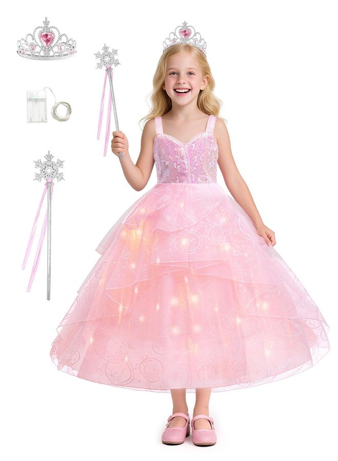 DIGI Witch Costume for Girls- Halloween Light Up Girls Costume Pink Dress Set, Halloween Birthday Cosplay Costumes for Kids 4-12 Years - Image 1