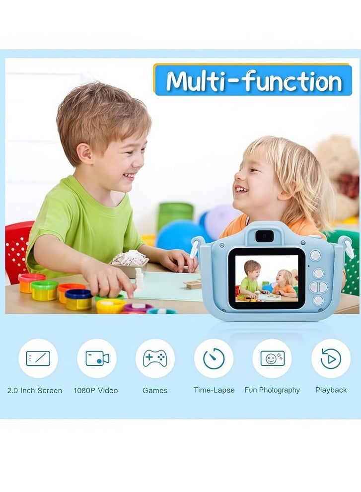 سوبرسو كاميرا للأطفال، كاميرا فيديو رقمية عالية الدقة 1080 بكسل، هدية عيد ميلاد ومناسبات للأولاد والبنات، كاميرا سيلفي للأطفال قابلة للشحن عبر USB، مع بطاقة ذاكرة 32 جيجابايت وقارئ بطاقات (أزرق). - Image 4