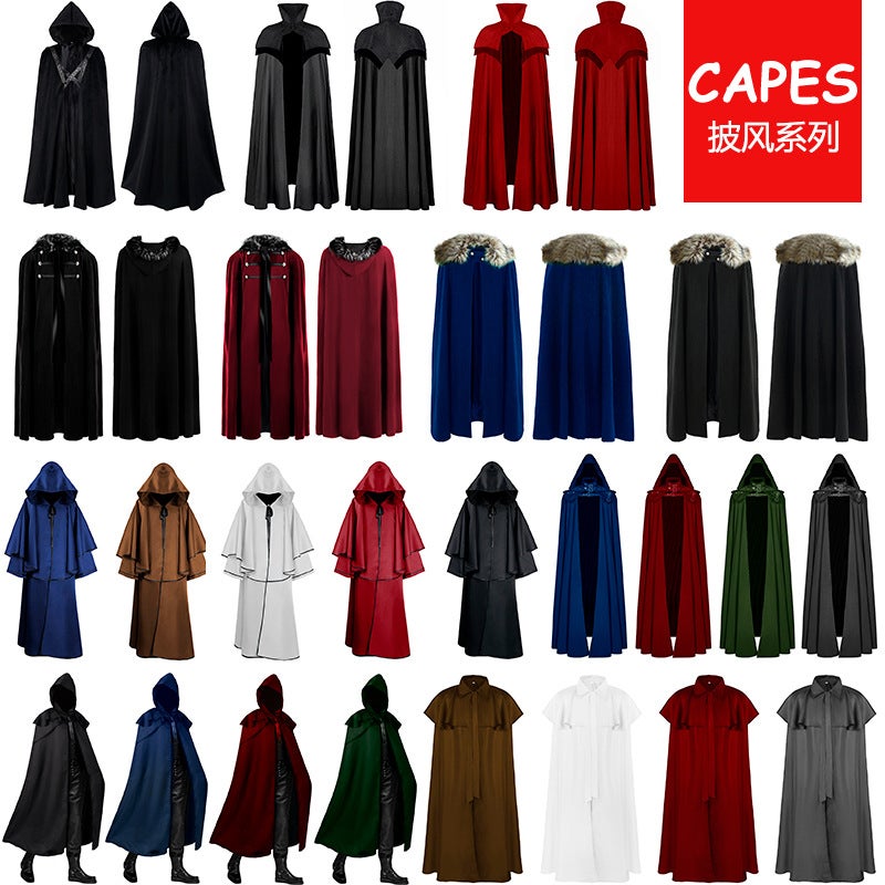 New  Party Medieval Stand-Up Collar Retro Jacquard Double-Layer Shawl on-Down Cloak - Image 2