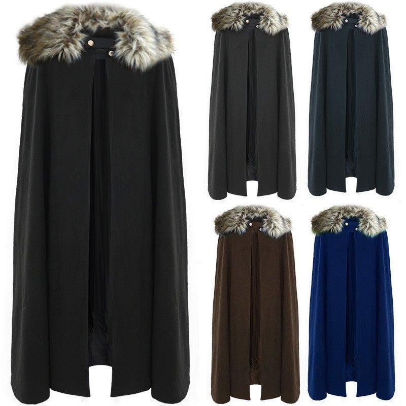 New  Party Medieval Stand-Up Collar Retro Jacquard Double-Layer Shawl on-Down Cloak - Image 4
