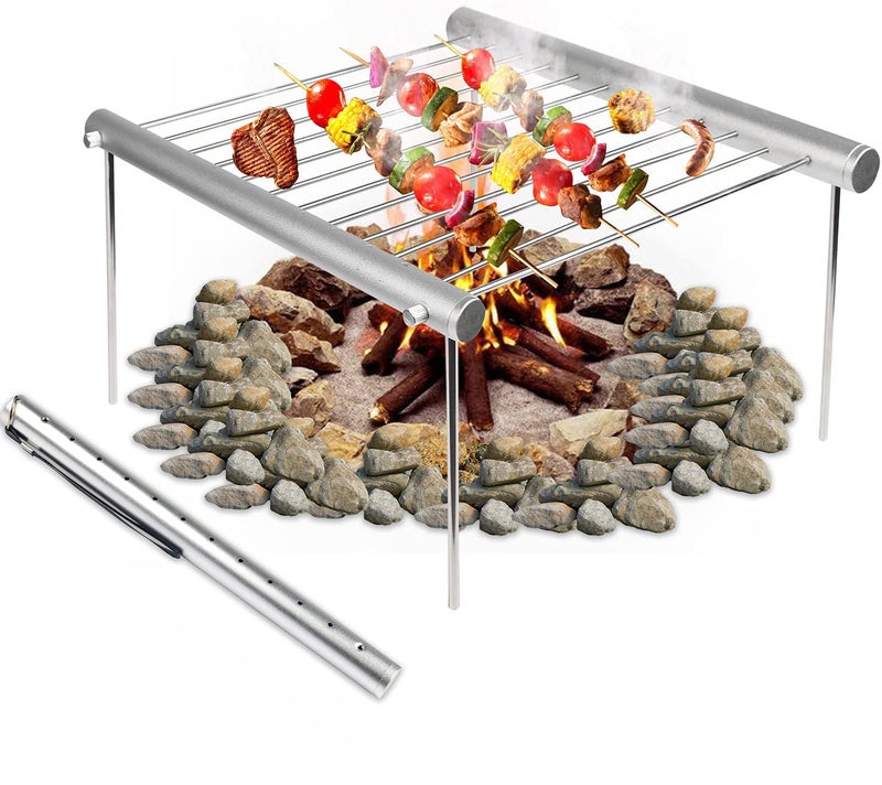 إسكدنيا Portable Folding Grill BBQ Stainless Steel Charcoal Grill Camp Stove Stand Rack Charcoal Campfire Grill for Outdoor Cooking Barbecue Camping Hiking Picnic - Image 1