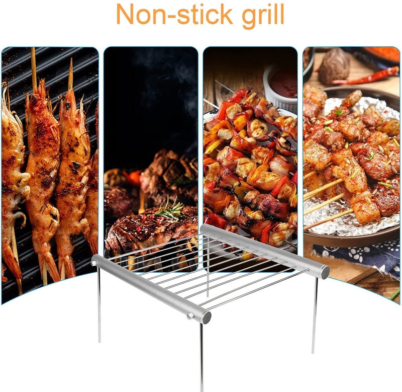 إسكدنيا Portable Folding Grill BBQ Stainless Steel Charcoal Grill Camp Stove Stand Rack Charcoal Campfire Grill for Outdoor Cooking Barbecue Camping Hiking Picnic - Image 2