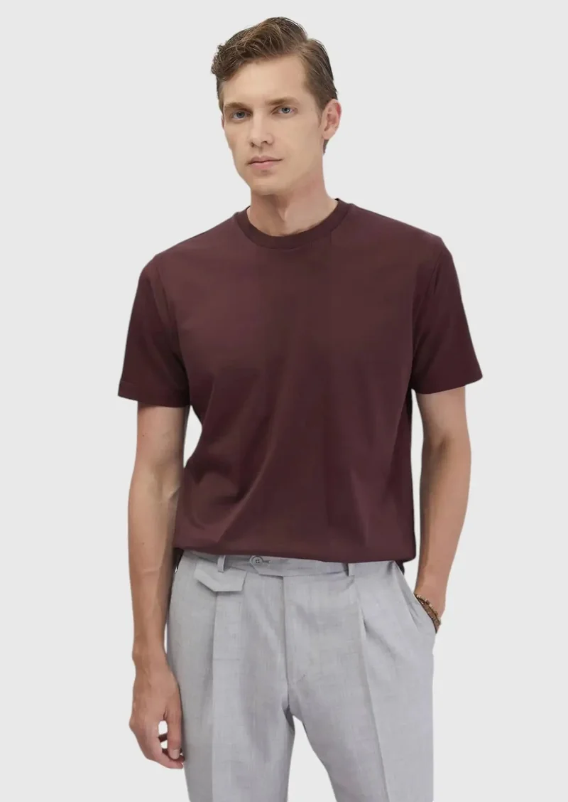 RAMSEY Tile Red Jacquard Crew Neck 100% Cotton T-Shirt