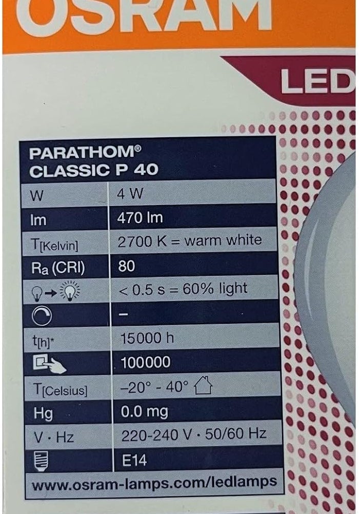 OSRAM Osram Parathom Retrofit CL P 4W/827 Warm White E14 - Pack of 10 - Image 4