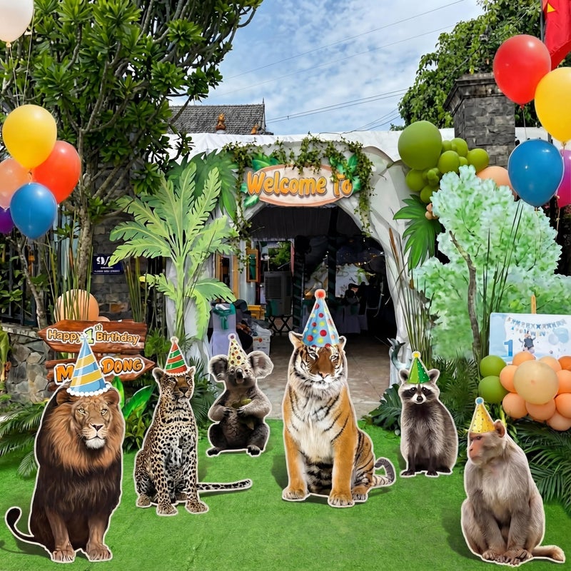 Kathfly Set of 6 Jungle Animal Party Decorations Safari Wild Animal Sign Entrance Decor Paperboard Circus Zoo Sign for Safari Birthday Baby Shower Theme Party Supplies Photo Props Booth - Image 1