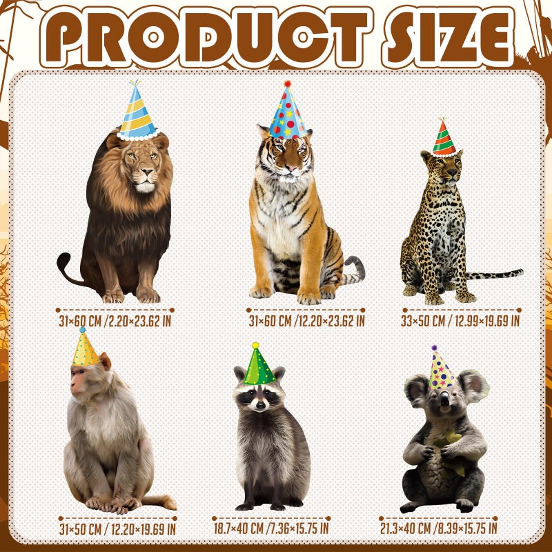 Kathfly Set of 6 Jungle Animal Party Decorations Safari Wild Animal Sign Entrance Decor Paperboard Circus Zoo Sign for Safari Birthday Baby Shower Theme Party Supplies Photo Props Booth - Image 3
