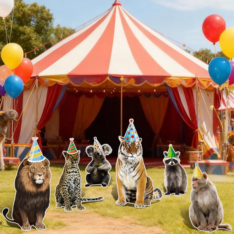 Kathfly Set of 6 Jungle Animal Party Decorations Safari Wild Animal Sign Entrance Decor Paperboard Circus Zoo Sign for Safari Birthday Baby Shower Theme Party Supplies Photo Props Booth - Image 5