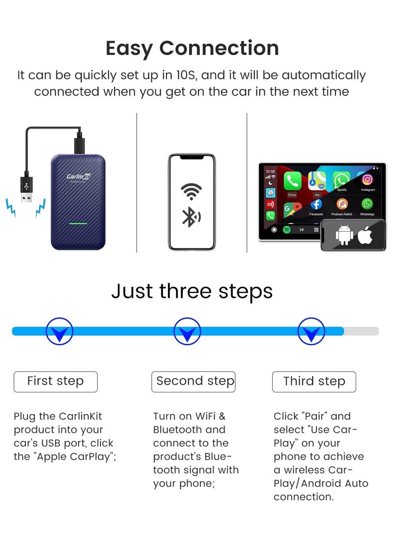 Carlinkit - Carlin kit 4.0 Wired To Wireless CarPlay Android Auto Adapter  Car Dangle Plug And Play Easy Install Auto Connect  Fit for Factory Wired CarPlay Cars - Image 1
