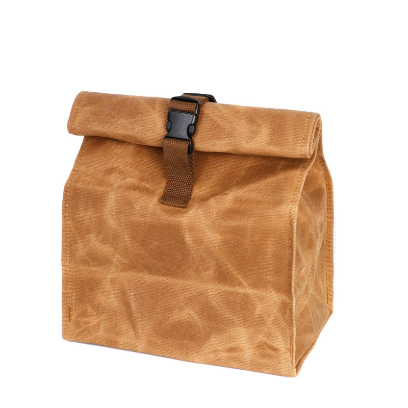 Denifiter Heavy Duty Waxed Canvas Reusable Lunch Bag PlasticFreeStands Up on its Own for Easy FillingSimple and SturdyKhaki