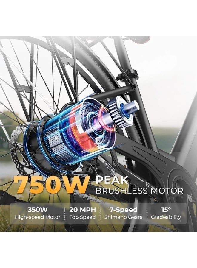 Wind Horse WINDHORSE F2 Electric Bike 350W Motor, 36V 13Ah Removable Battery, 32KM/H Max Speed, 40–80KM Range, 26 Inches Tires, Shimano 7-Speed, Dual Disc Brakes, Urban Commuter E-Bike for Adults - Grey - Image 4