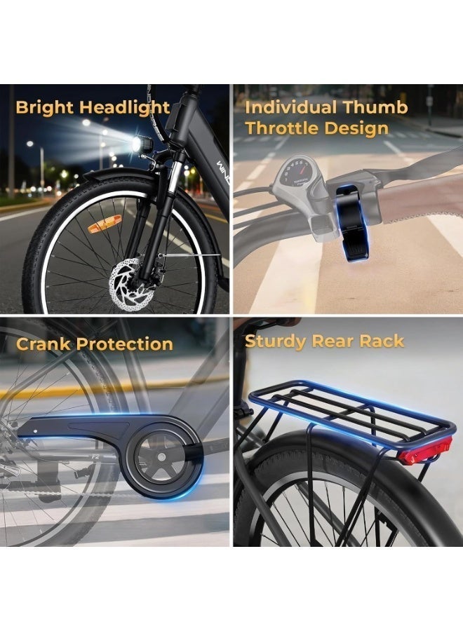Wind Horse WINDHORSE F2 Electric Bike 350W Motor, 36V 13Ah Removable Battery, 32KM/H Max Speed, 40–80KM Range, 26 Inches Tires, Shimano 7-Speed, Dual Disc Brakes, Urban Commuter E-Bike for Adults - Grey - Image 2