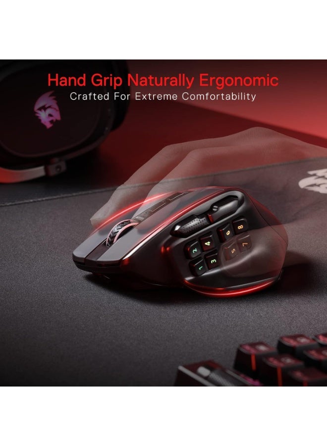 ريدراجون ماوس الألعاب اللاسلكي Redragon M811 PRO MMO، 15 زر قابل للبرمجة، ماوس ألعاب RGB مع تصميم مريح، 10 مفاتيح ماكرو جانبية، برنامج يدعم تخصيص المفاتيح والإضاءة الخلفية - أسود - Image 3