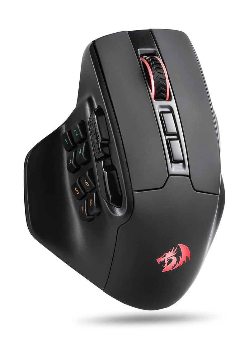 ريدراجون ماوس الألعاب اللاسلكي Redragon M811 PRO MMO، 15 زر قابل للبرمجة، ماوس ألعاب RGB مع تصميم مريح، 10 مفاتيح ماكرو جانبية، برنامج يدعم تخصيص المفاتيح والإضاءة الخلفية - أسود - Image 1