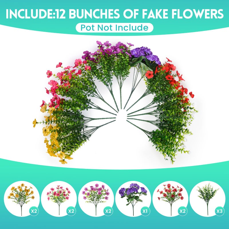 Hrobek Artificial Flowers for Outdoors Faux Plants Outside Indoor,Realistic UV Resistant Silk Fake Geranium Daisy for Home Patio Garden Back Yard Front Porch Decor Spring Summer(12 Bunches) - Image 3