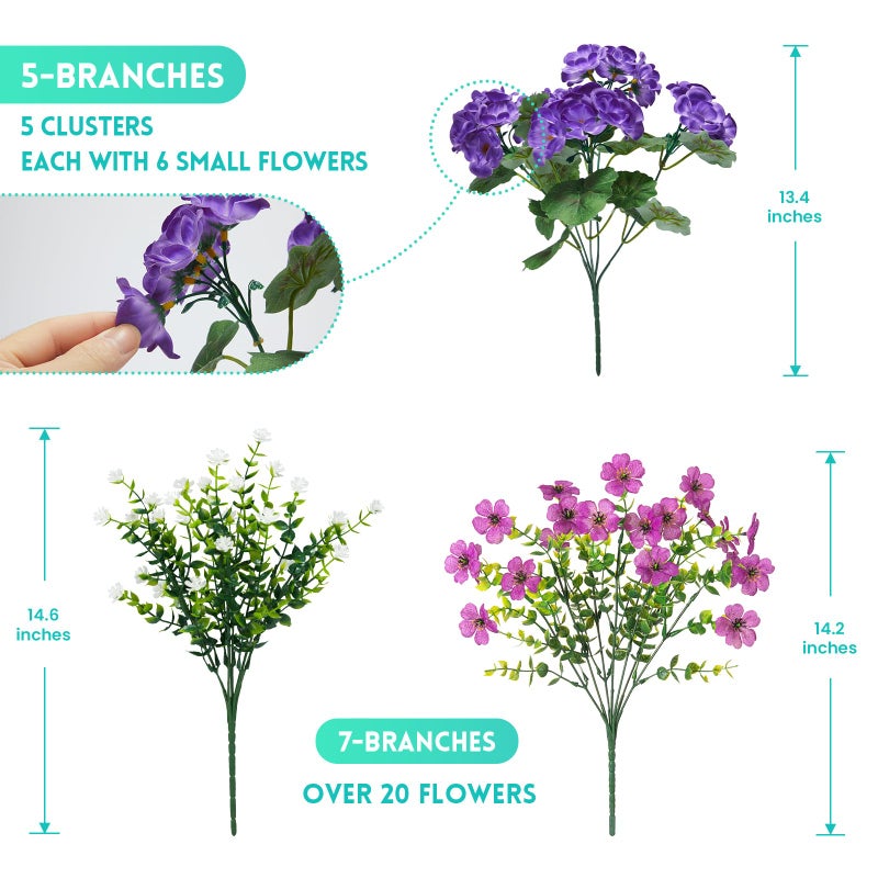 Hrobek Artificial Flowers for Outdoors Faux Plants Outside Indoor,Realistic UV Resistant Silk Fake Geranium Daisy for Home Patio Garden Back Yard Front Porch Decor Spring Summer(12 Bunches) - Image 4