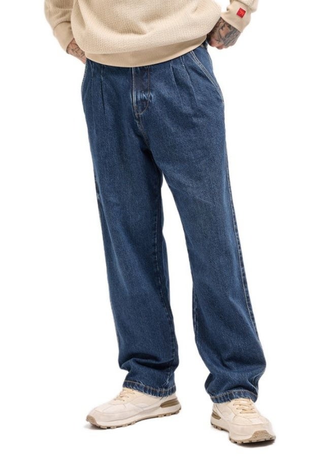 Men's Classic Wide-Leg Denim Jeans with Pleated Detailing Classic Comfort With Modern Style, Perfect For Everyday Casual Looks And Effortless Streetwear Vibes