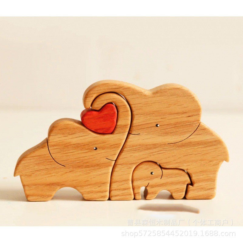 Popular E-Commerce Wooden Puzzle Mother And Child Bear Suit Crafts Decoration Diy Mother'S Day Gift - Image 1