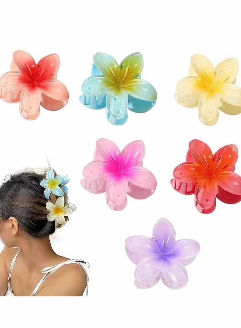 Flower Hair Clip, 6 Pcs Hawaiian Plumeria Claw Clips, Matte No Slip Cute Wedding Bridesmaid Catch for Thick Thin - Image 1