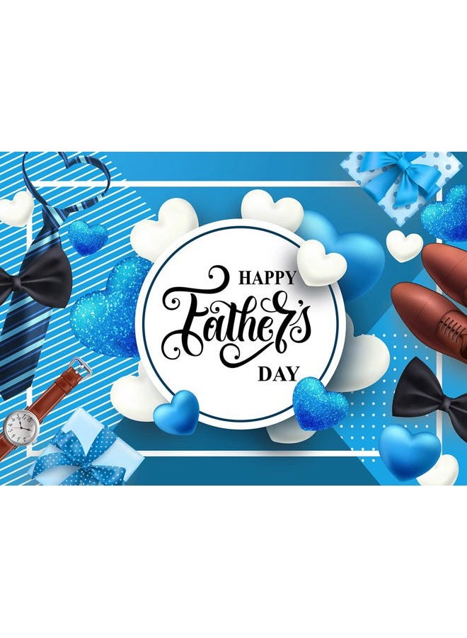 WANGRJ Happy Father's Day Backdrop Blue White Heart Stripe Tie Father's Day Party Background I Love Dad Thank You Daddy Man Festival Family Photography Decoration Supplies 7x5FT - Image 2