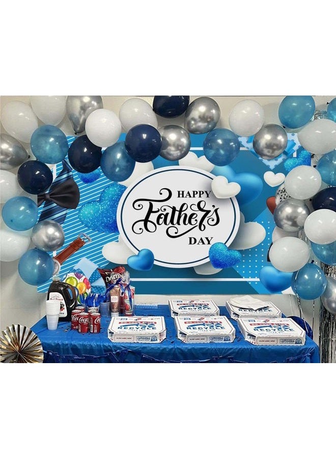 WANGRJ Happy Father's Day Backdrop Blue White Heart Stripe Tie Father's Day Party Background I Love Dad Thank You Daddy Man Festival Family Photography Decoration Supplies 7x5FT - Image 4