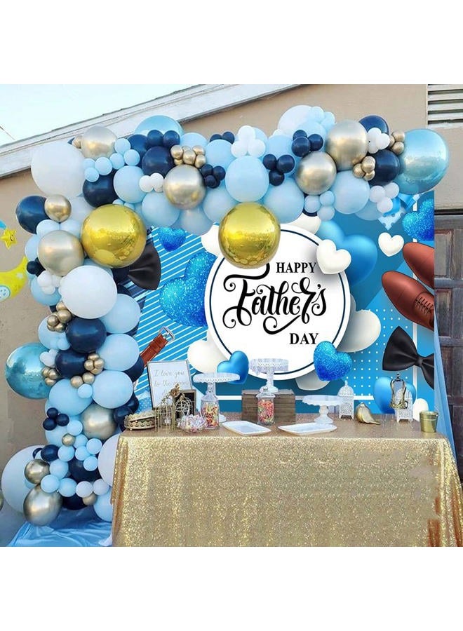 WANGRJ Happy Father's Day Backdrop Blue White Heart Stripe Tie Father's Day Party Background I Love Dad Thank You Daddy Man Festival Family Photography Decoration Supplies 7x5FT - Image 3