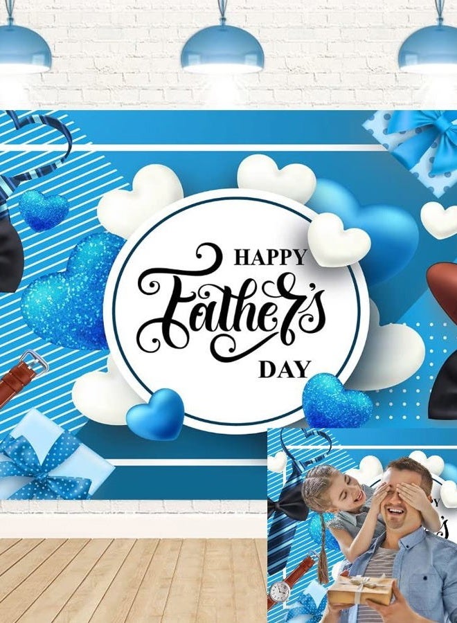 WANGRJ Happy Father's Day Backdrop Blue White Heart Stripe Tie Father's Day Party Background I Love Dad Thank You Daddy Man Festival Family Photography Decoration Supplies 7x5FT - Image 1