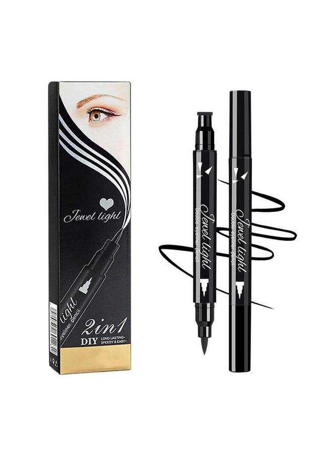 Linble Dual Ended Black Liquid Eyeliner 2 In 1 Winged Cat Eye Stamp & Felt Tip Eyeliner Pen Waterproof Long Lasting And Smudge Proof Eye Makeup Tool For Women - Image 2