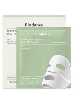 BIODANCE Refreshing Sea kelp Real Deep Mask, Overnight Hydrogel Mask, Calming, Oil & Sebum Control, Blemish Care 1.19oz(34g) x 4ea