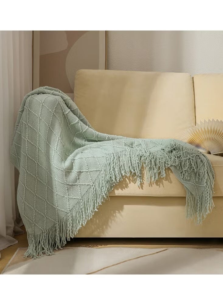Knitted Tassel Throw Blanket 127x172cm Mint Green - Cozy Lightweight Decorative Woven Blanket, All Seasons for Couch Sofa Bed Living Room, Men Women Kids - Image 3