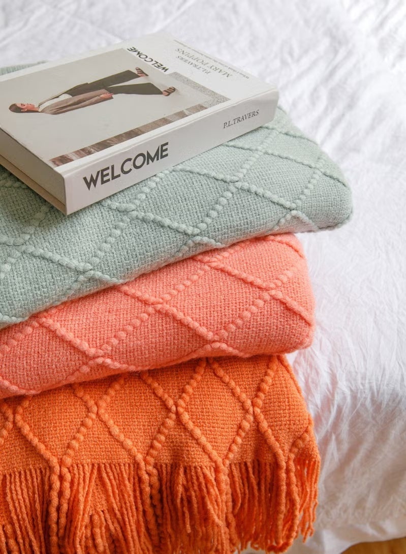 Knitted Tassel Throw Blanket 127x172cm Mint Green - Cozy Lightweight Decorative Woven Blanket, All Seasons for Couch Sofa Bed Living Room, Men Women Kids - Image 4