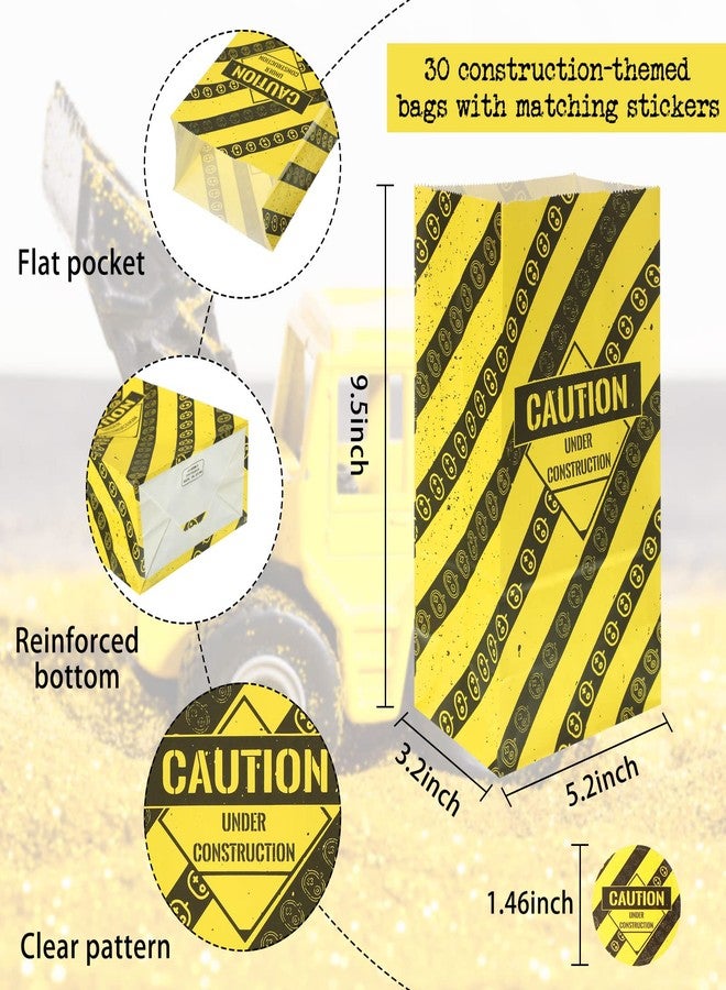 Handepo 30 Pcs Construction Party Gifts Bags with Caution Stickers Truck Themed Goodie Treat Bags Party Favors Candy Gift Wrapping for Birthday Supply Decoration - Image 3