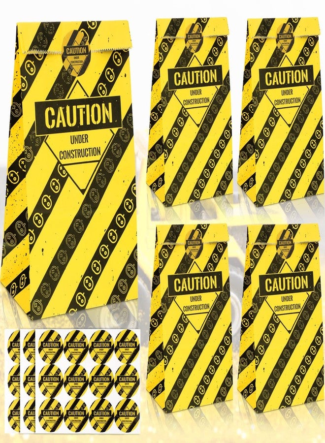 Handepo 30 Pcs Construction Party Gifts Bags with Caution Stickers Truck Themed Goodie Treat Bags Party Favors Candy Gift Wrapping for Birthday Supply Decoration - Image 1