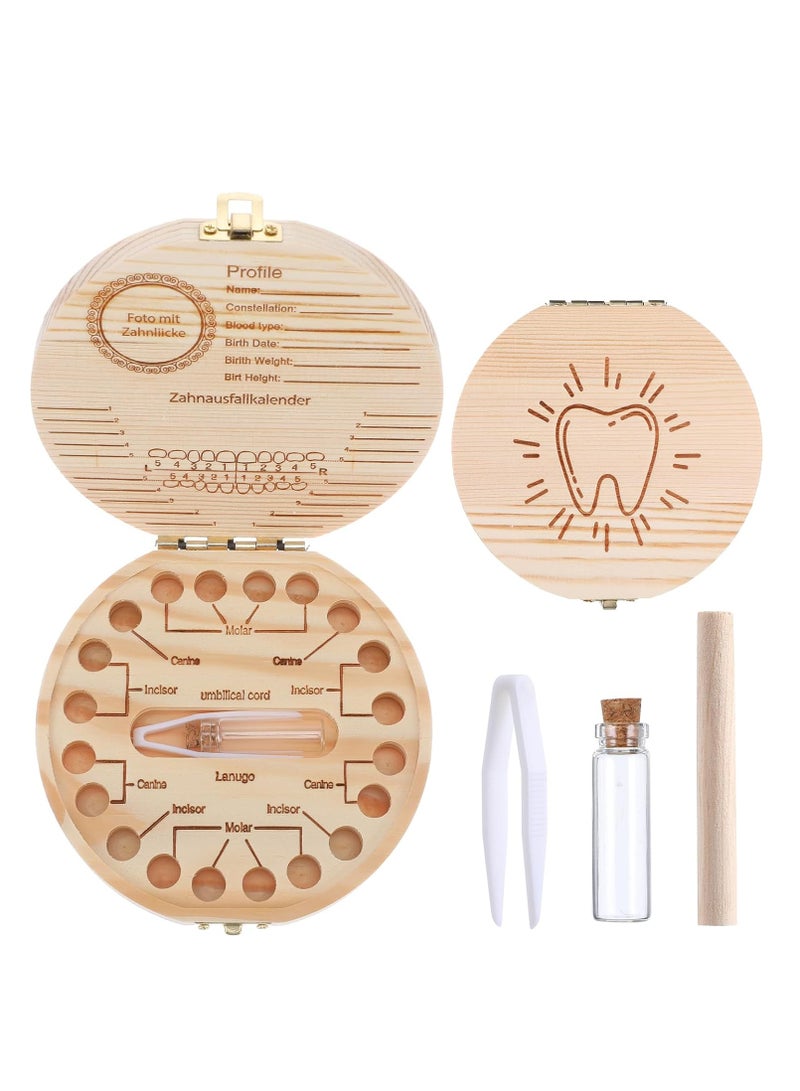 Sylqvxh Baby Tooth Fairy Box Baby Tooth Keepsake Box for Lost Tooth Tooth Holder for Kids Wooden Kids Keepsake Organizer Cute Children Tooth Container with Tweezers for Boy Girl Shower Birthday Gift - Image 1