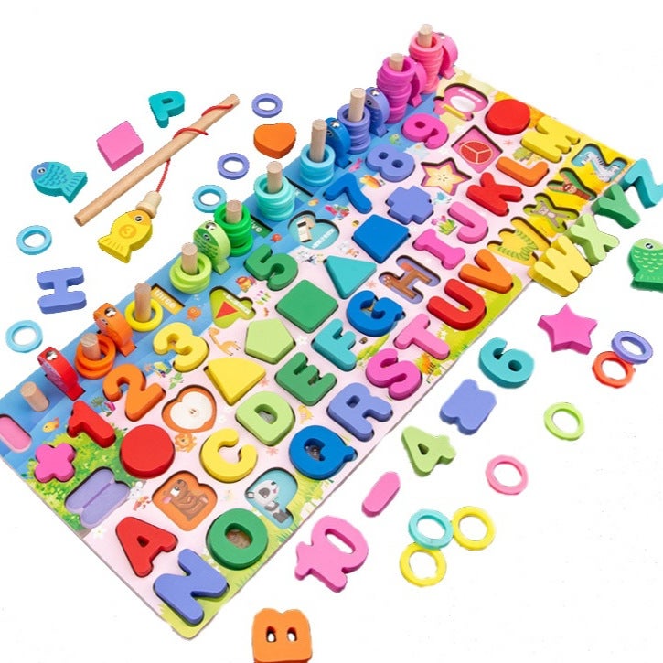 Children'S Early Education Benefiting Intelligence Development Building Blocks Game Assembled Logarithmic Board Baby Digital Shape Fishing Cognitive Toy - Image 2