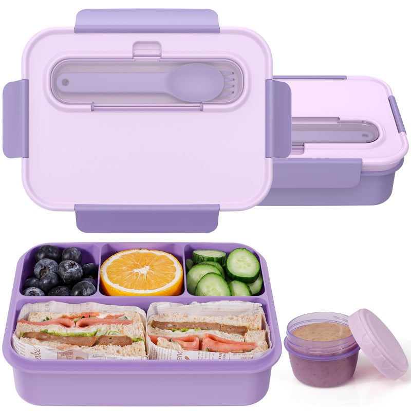 Caperci Bento Box Adult - 50 oz Large Lunch Containers for Adults and Teens, 4-Compartment Bento Lunch Box with Utensils & Leak Proof Sauce Cup, Dishwasher Safe, Durable, BPA-Free (Lavender) - Image 1