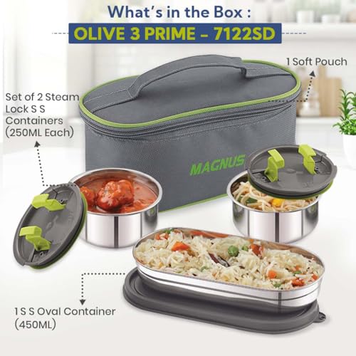 Magnus Lunch Box for Office Use | Olive-3 Prime Stainless Steel Tiffin Box for Men | Leak-Proof & Airtight Containers Tiffin Box for Women | Ideal for Office, School & Travel - Image 2