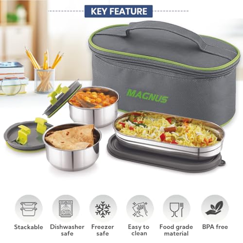 Magnus Lunch Box for Office Use | Olive-3 Prime Stainless Steel Tiffin Box for Men | Leak-Proof & Airtight Containers Tiffin Box for Women | Ideal for Office, School & Travel - Image 5