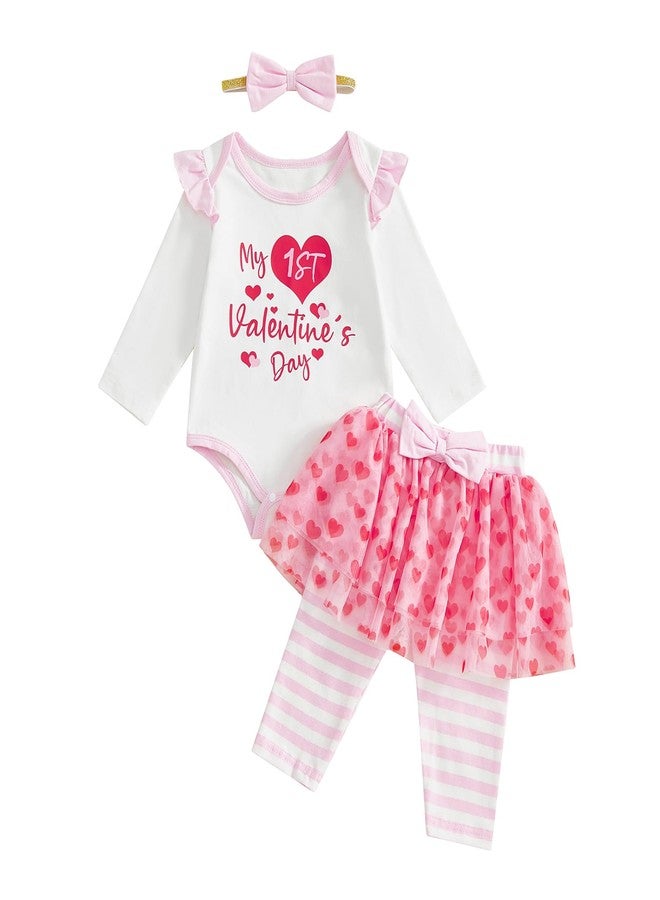 BeQeuewll Baby Girl First Valentines Outfit Newborn Heart Romper +Tutu Skirt Leggings+Headband 3Pcs Infant Spring Outfits (1st valentines, 0-3M) - Image 1