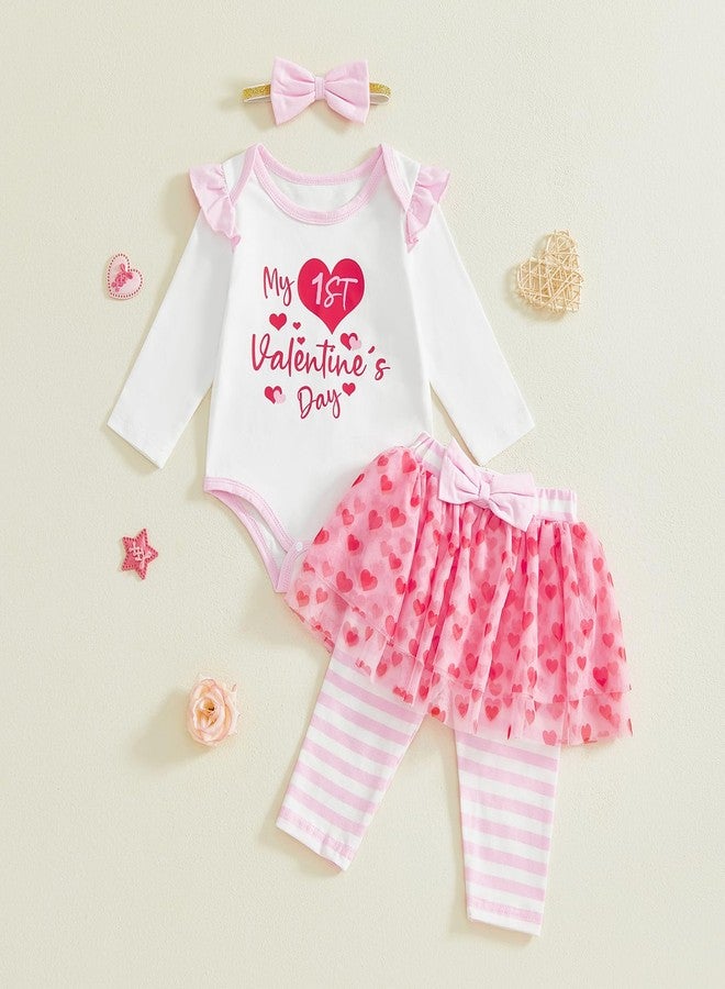 BeQeuewll Baby Girl First Valentines Outfit Newborn Heart Romper +Tutu Skirt Leggings+Headband 3Pcs Infant Spring Outfits (1st valentines, 0-3M) - Image 3