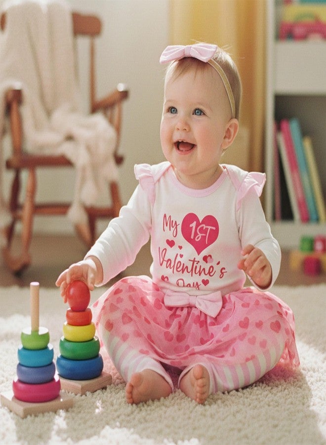 BeQeuewll Baby Girl First Valentines Outfit Newborn Heart Romper +Tutu Skirt Leggings+Headband 3Pcs Infant Spring Outfits (1st valentines, 0-3M) - Image 2