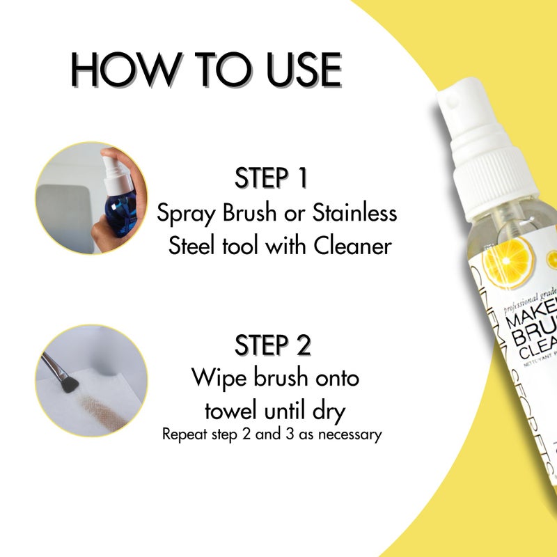Cinema Secrets Original Makeup Brush Cleaner Spray - Professional Cleanser for Makeup Brushes - Quick-Drying, Rinse-Free Formula - Removes Stubborn Waterproof Make Up - Lemon (2 fl oz) - Image 3