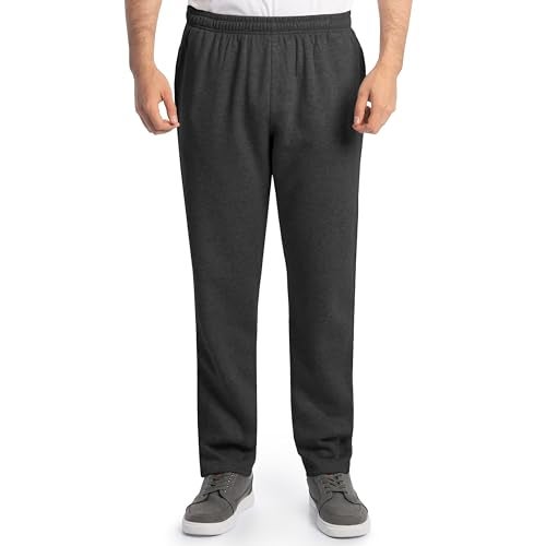 Fruit of the Loom Men's Eversoft Fleece Open Bottom Sweatpants with Pockets, Relaxed Fit, Moisture Wicking, Breathable, Black Heather, Large - Image 1