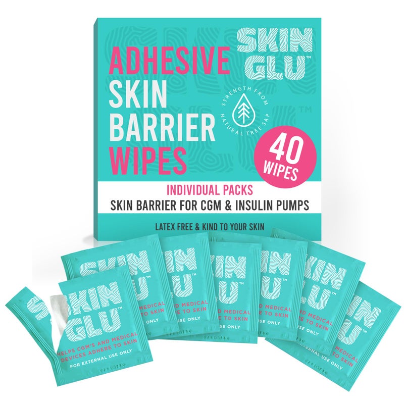 Not Just A Patch Skin Glu Skin Prep Wipes 40 Pack Hypoallergenic LatexFree PreCGM Skin Barrier Wipes for Blood Sugar Monitoring Sensors Patches Insulin Pumps Gentle on Sensitive Skin