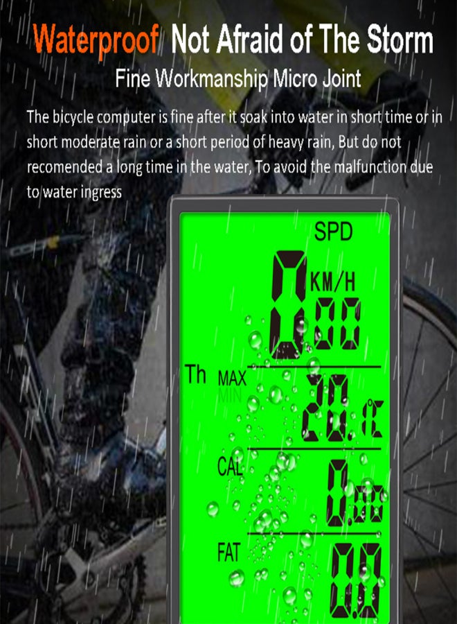 SunDING Bicycle Computer Wireless Bike Computer Waterproof Speedometer with Green LCD Backlight - Image 3