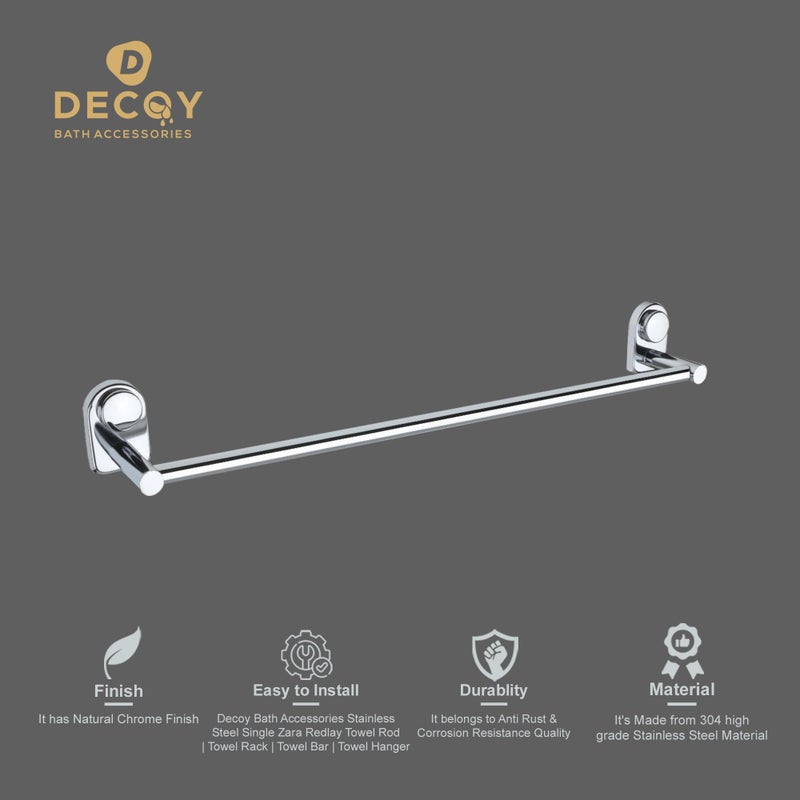 DDECOY Bath Accessories Stainless Steel Single Zara Redlay Towel Rod | Towel Rack | Towel Bar | Towel Hanger| Towel Holder | Towel Stand | 24 inches (600 MM) - Image 4