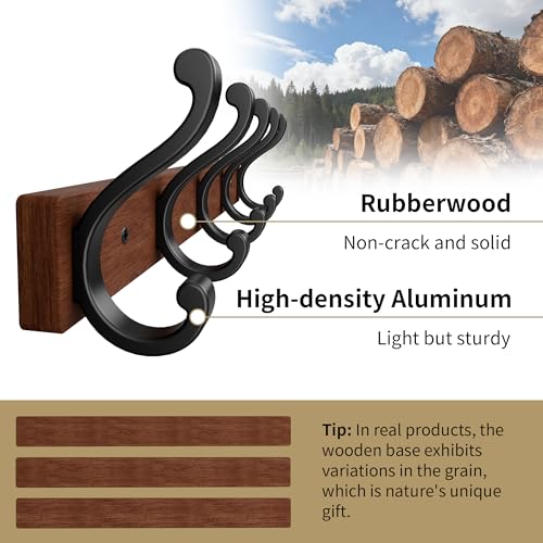 Jasopaco Solid Wood Wall Mounted Coat Rack, Heavy Duty 5 Hook Wooden Hanger with Metal Hooks for Hanging Hats, Coats, Towels, Backpack, Keys in Closet, Entryway, Bedroom, Bathroom, 2 Pack. - Image 3