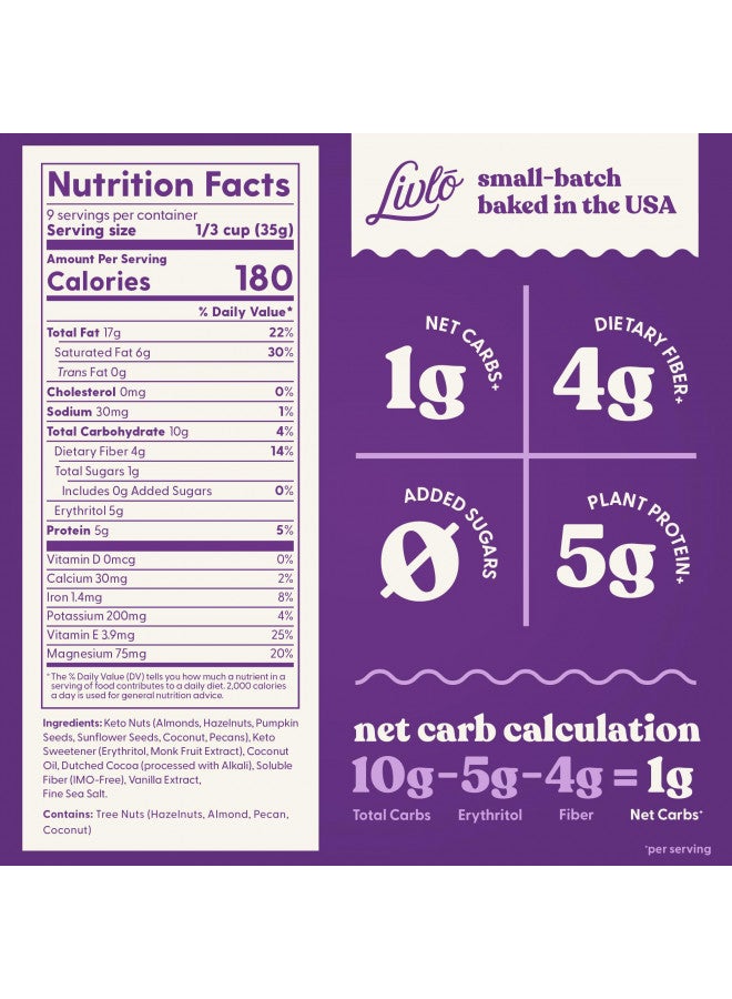 Livlo Livlo Keto Granola Cereal - 1g Net Carbs - Grain Free & Gluten Free Cereal - Low Carb Keto Snacks & Food - Ketogenic, Paleo & Diabetic Friendly - Chocolate Hazelnut, 11oz  - Image 3