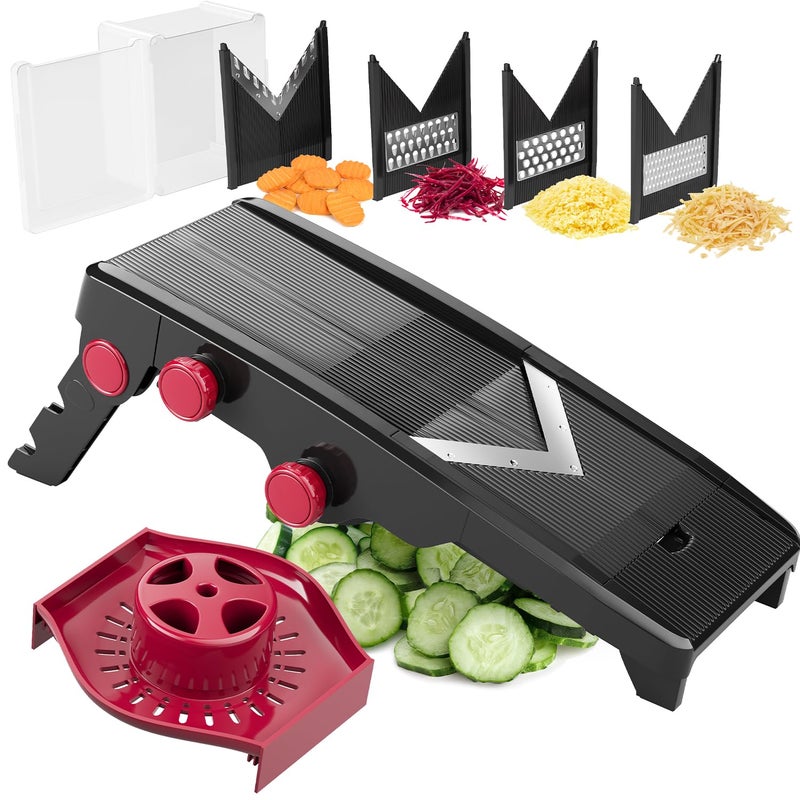 Mueller Austria MuellerLiving Mandoline Slicer for Kitchen, Adjustable Vegetable Chopper, Fruit, Cheese Grater, Potato Chips Slicer - Black - Image 1