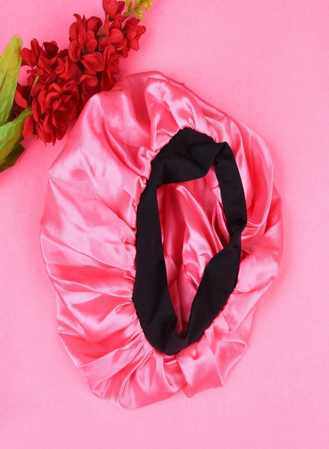 Matkooz Satin Silk Premium Sleeping caps, Comfortable & Soft Double layered Streachable Hair Bonnets for All Head Sizes & Hair Type, Night Care Routine - Pack of 1 Pcs - Pink - Image 3